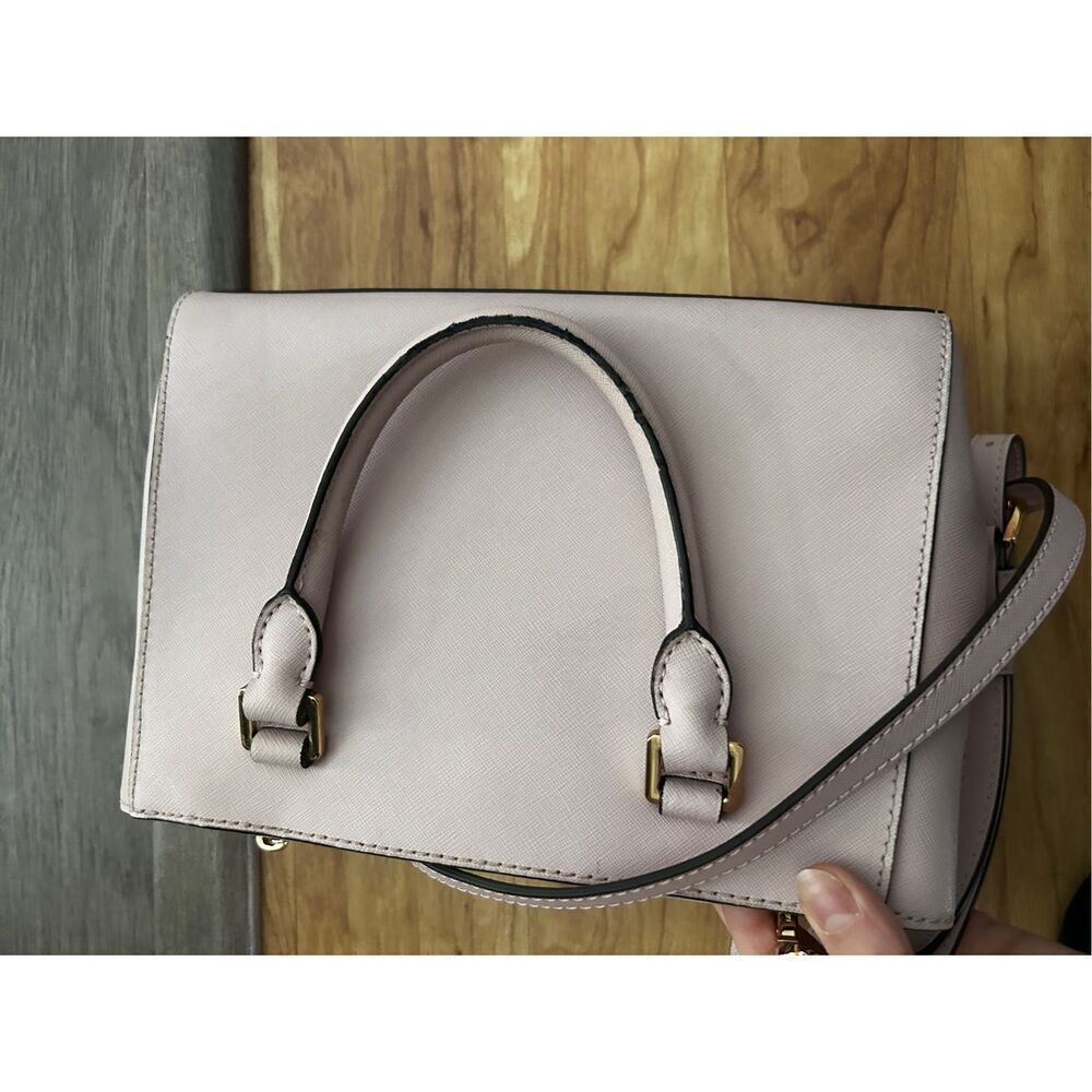 Michael Kors Saffiano Leather Kellen Studded Blossom Satchel Bag in Pink Purse - Picture 4 of 6